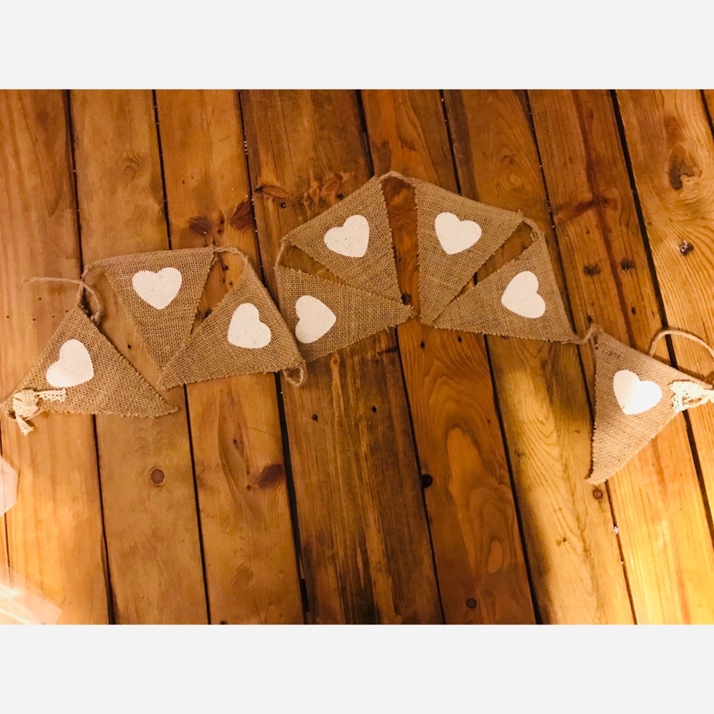 2 Burlap Heart Banners